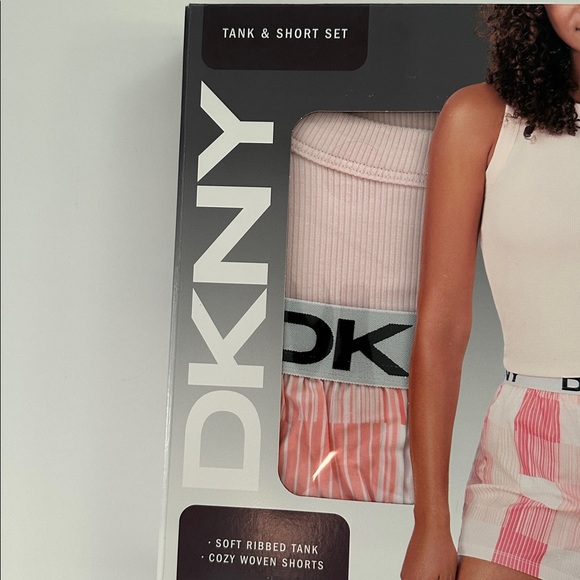 DKNY Women’s Soft Pink Tank and Striped Shorts Set - Picture 6 of 15